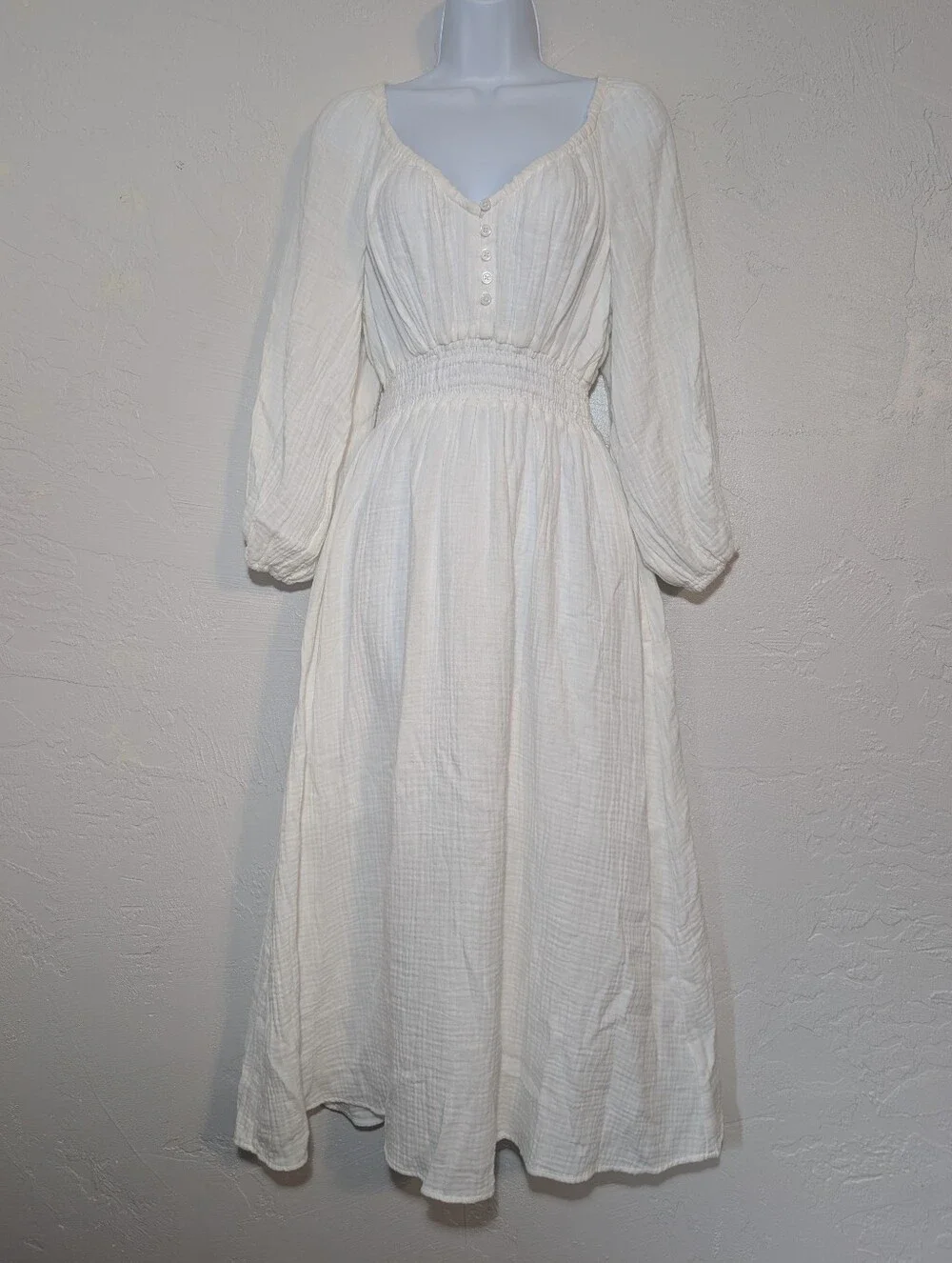 J. Crew White Long Sleeve Gauze Cotton Maxi Dress Coastal Preppy Minimalist